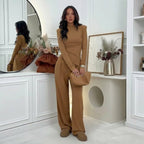 Conjunto Pantalón Y Blusa Wide Leg Estilo Chocolate