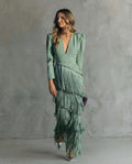 Elegant Midi Dress with Fringe Sleeves