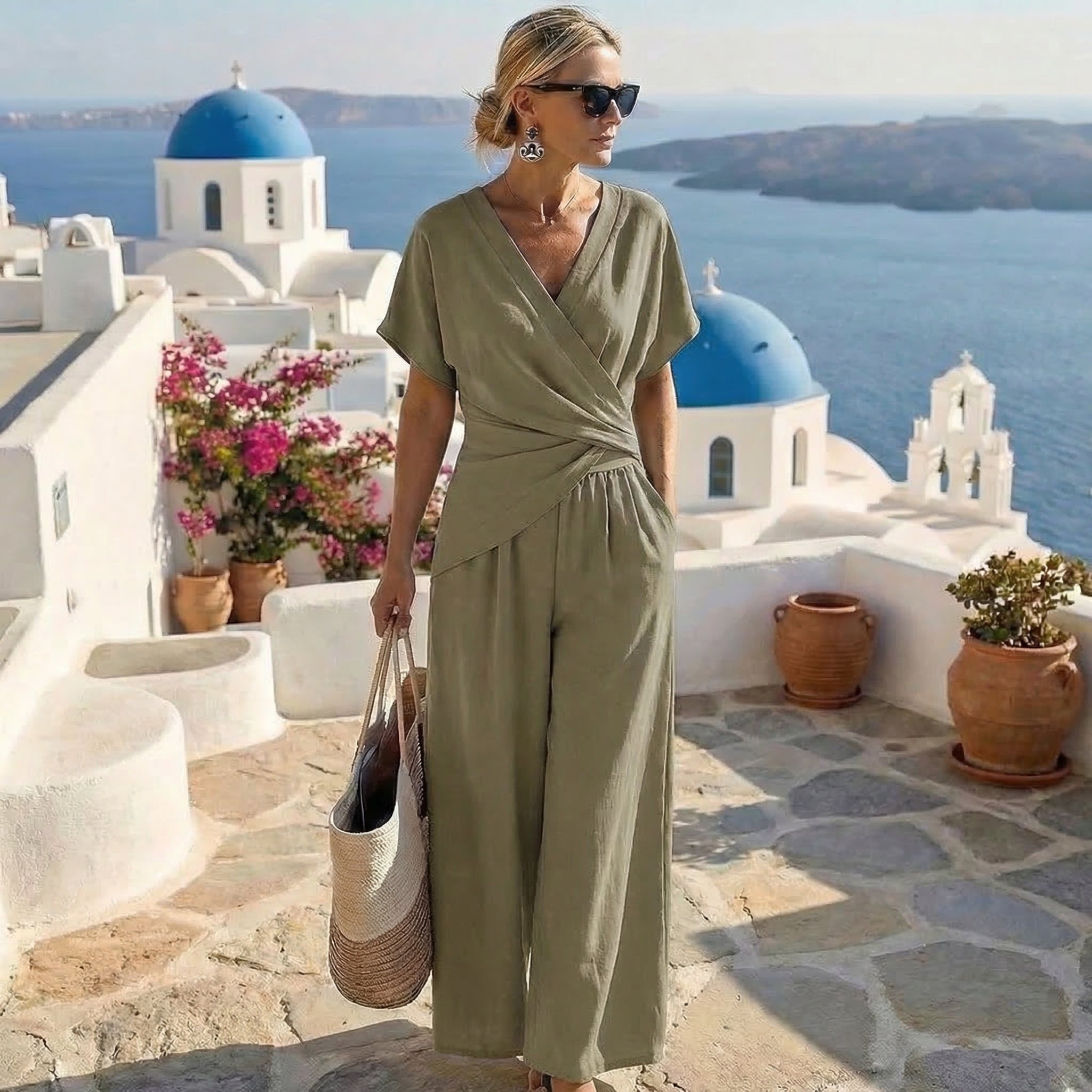 Conjunto Elegante de Dos Piezas con Top Cruzado