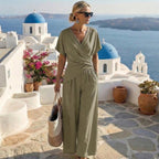 Conjunto Elegante de Dos Piezas con Top Cruzado