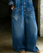 Mono Vaquero Off Shoulder con Pantalón de Campana
