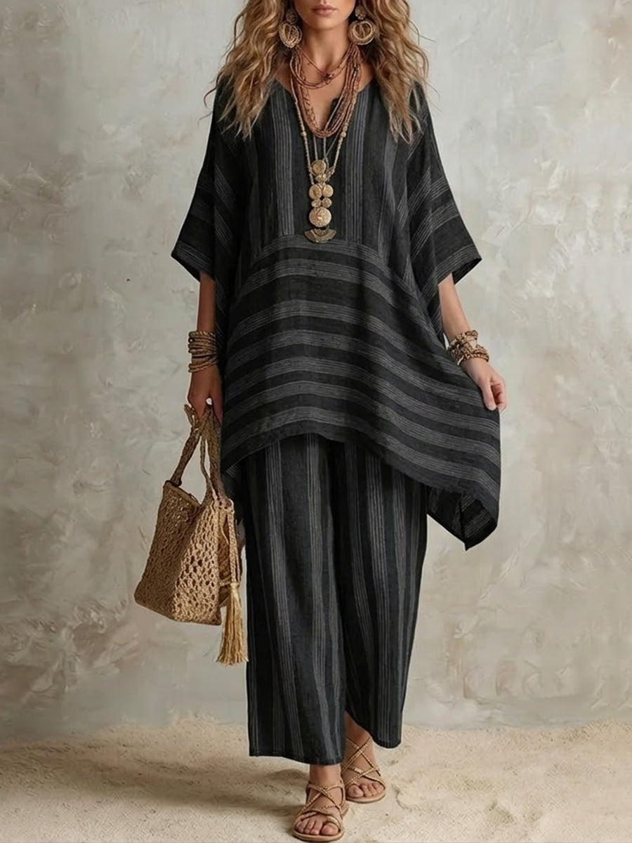 Conjunto Boho de Lino a Rayas Mujer Corte Oversize