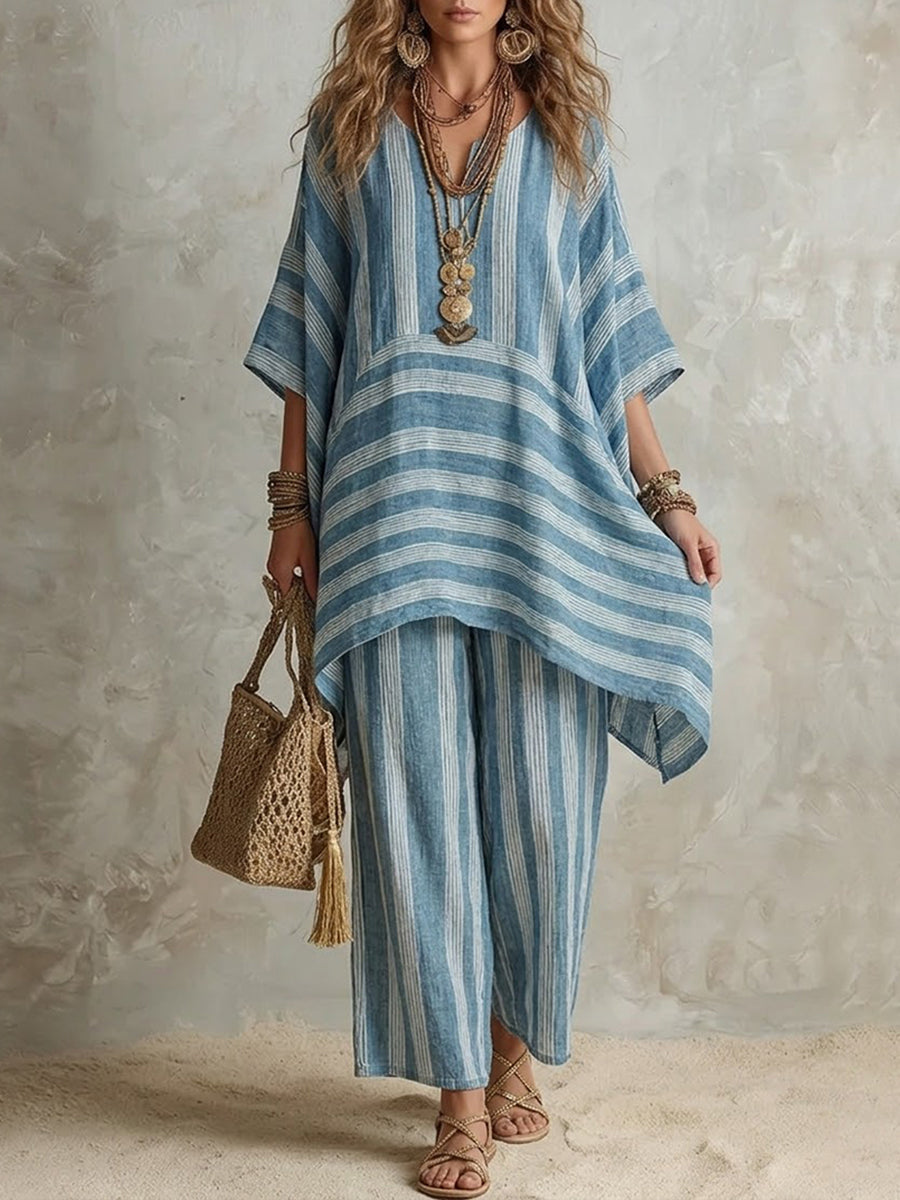 Conjunto Boho de Lino a Rayas Mujer Corte Oversize