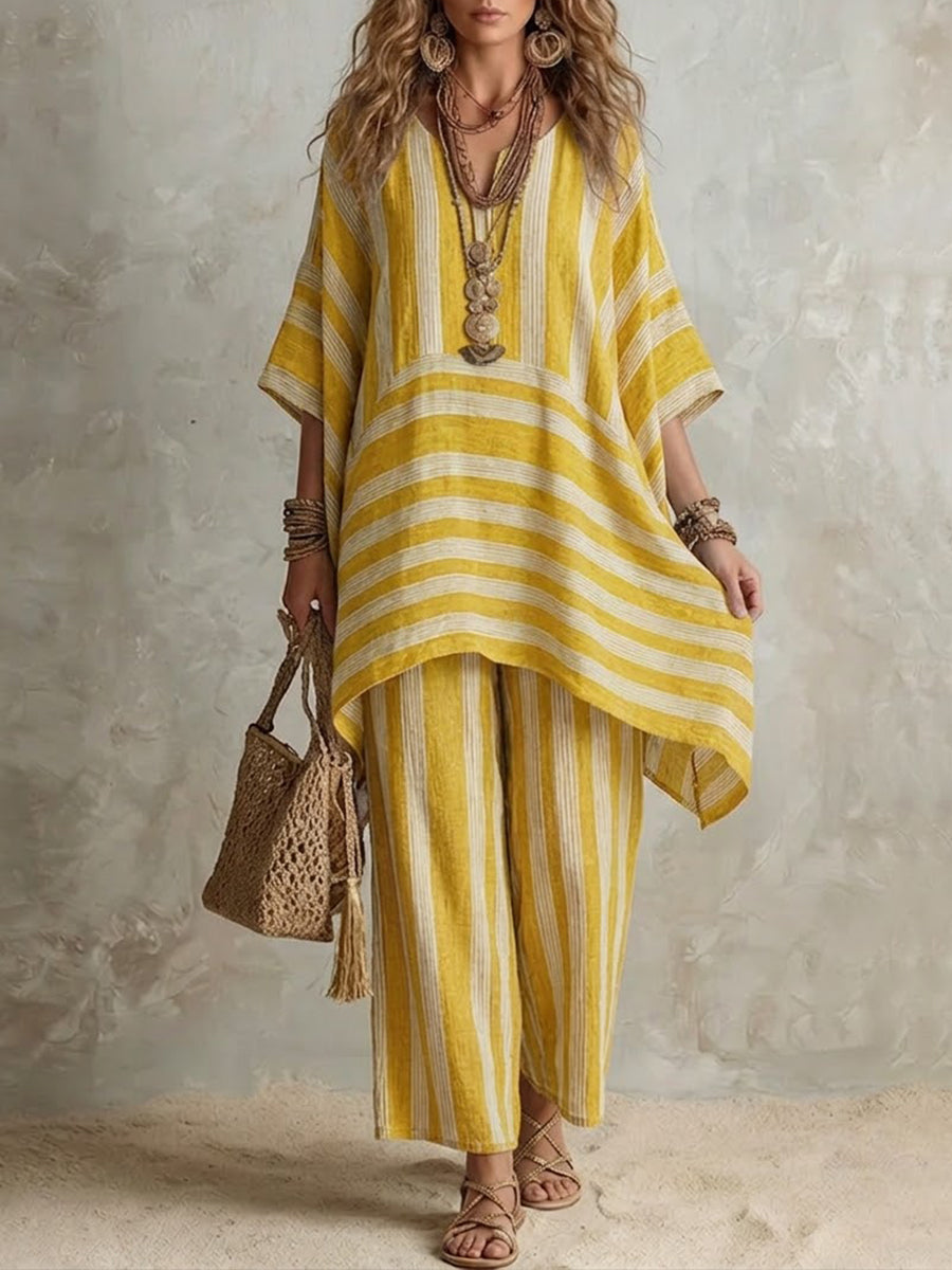 Conjunto Boho de Lino a Rayas Mujer Corte Oversize