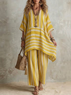 Conjunto Boho de Lino a Rayas Mujer Corte Oversize