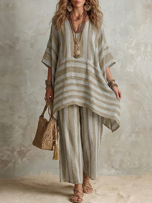 Boho-Leinen-Set für Damen, gestreift, Oversize-Schnitt