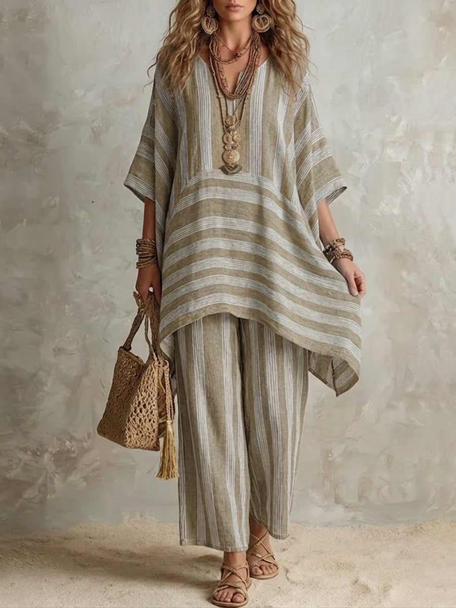 Conjunto Boho de Lino a Rayas Mujer Corte Oversize