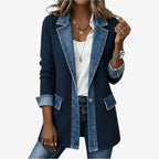 Chaqueta Feminina Punto y Denim Efecto Capa Casual