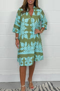Spring Dress with Print and V-Neck
