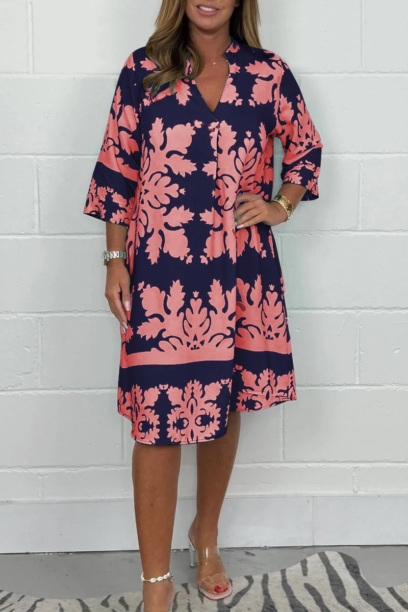 Vestido Primaveral con Estampado y Escote en V