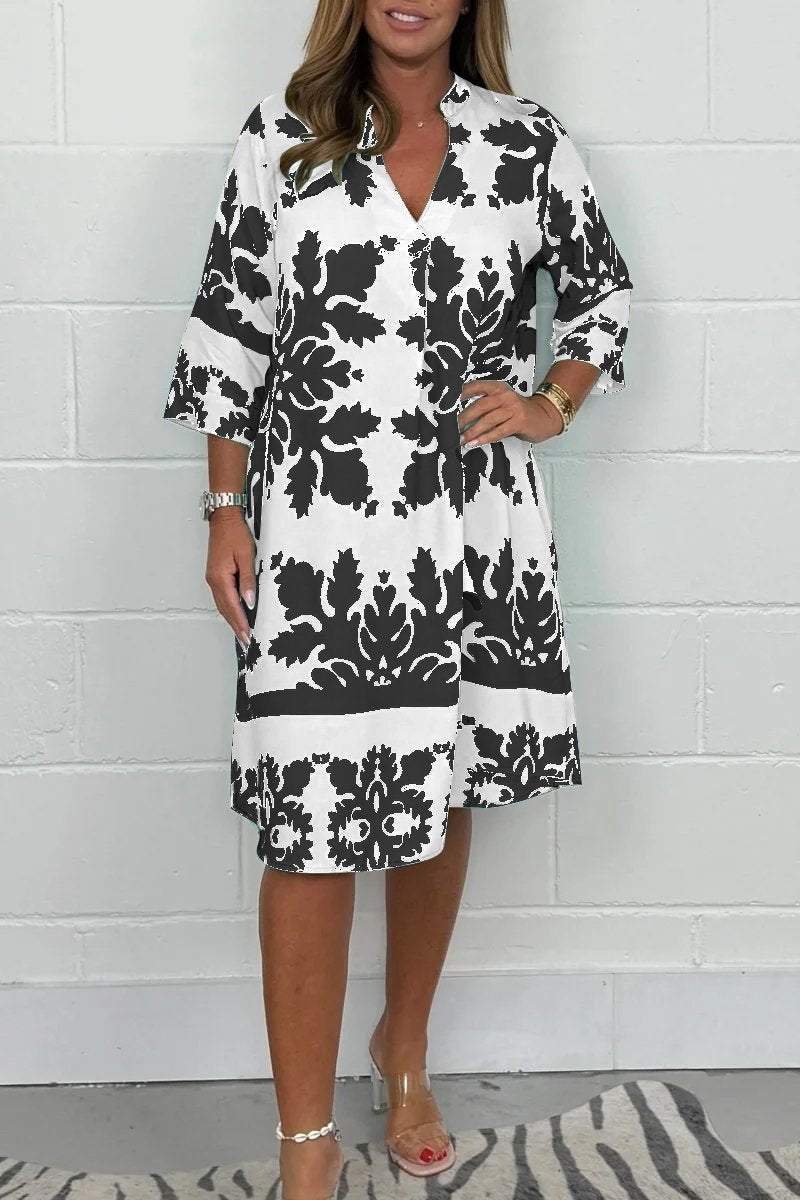 Vestido Primaveral con Estampado y Escote en V