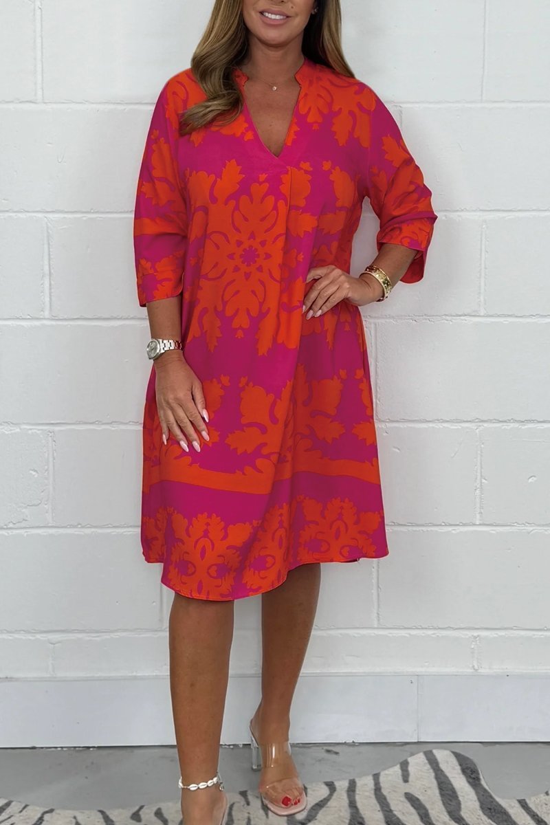Vestido Primaveral con Estampado y Escote en V