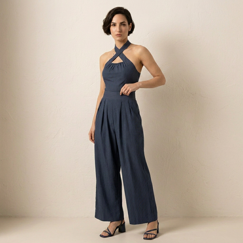 Bianca | Conjunto de lino y algodón con elegante escote cruzado