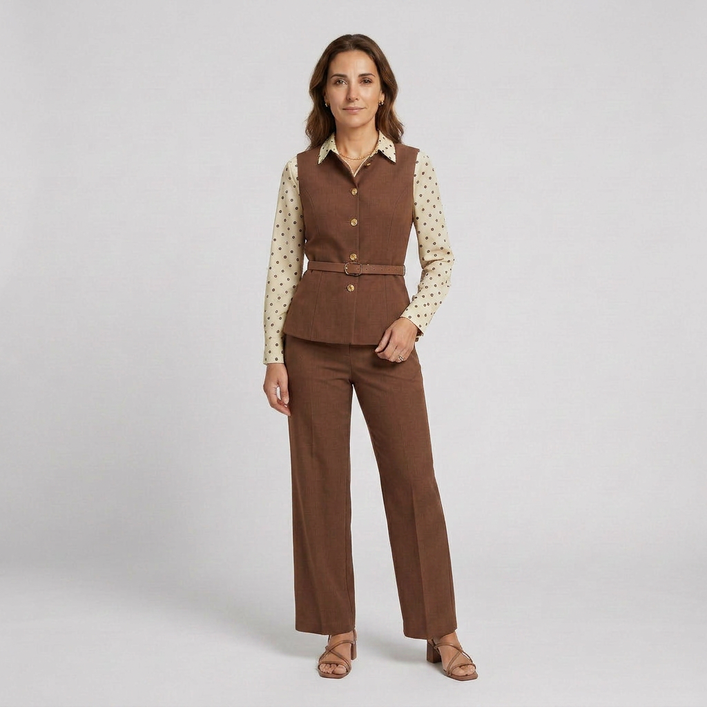 Conjunto Pantalón Y Chaleco Con Cinturón En Cintura