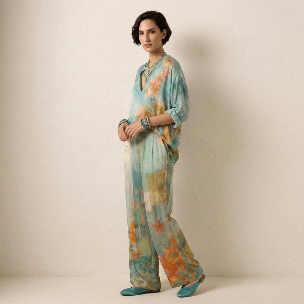 Chiara — Conjunto elegante de estampado floral con pantalón amplio