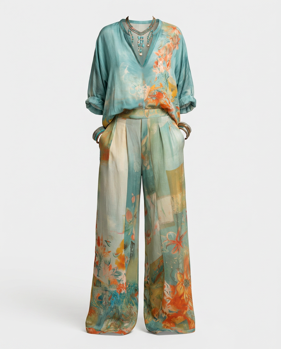Chiara — Conjunto elegante de estampado floral con pantalón amplio