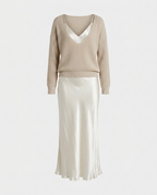 Conjunto Midi Satén con Jersey de Punto Elegante