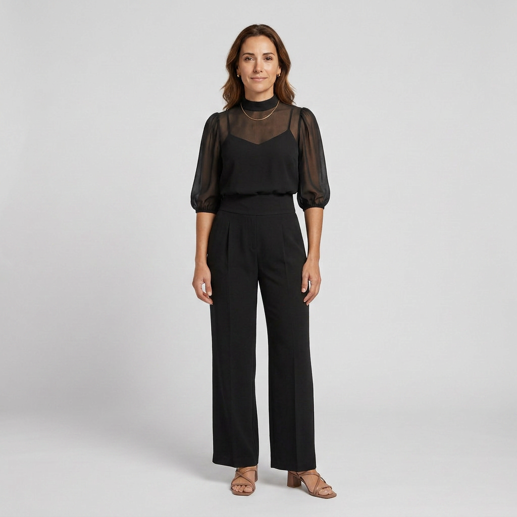 Conjunto Elegante 3 Piezas Mujer con Pantalón Amplio