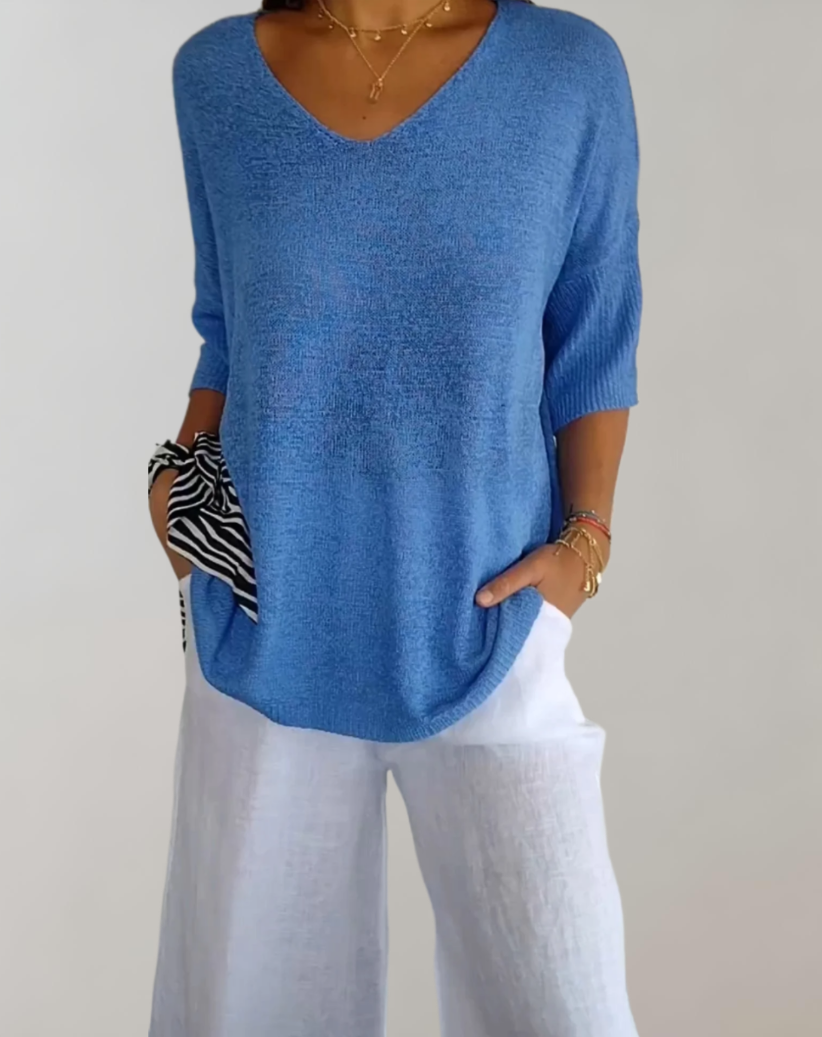 Suéter De Punto Con Escote En V Corte Holgado