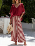 Women's Striped Linen Duo Set, Relaxed Fit