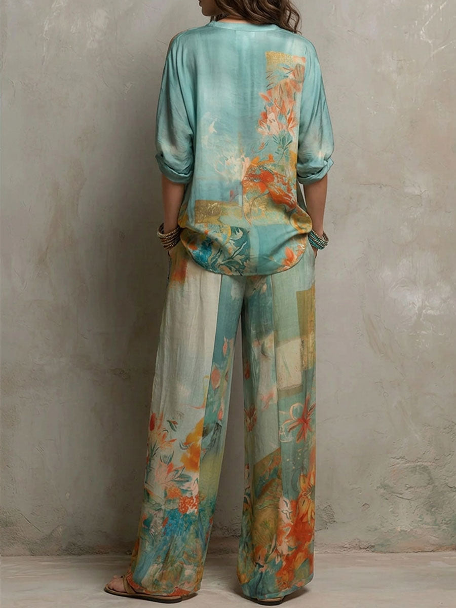 Chiara — Conjunto elegante de estampado floral con pantalón amplio