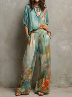 Chiara — Conjunto elegante de estampado floral con pantalón amplio