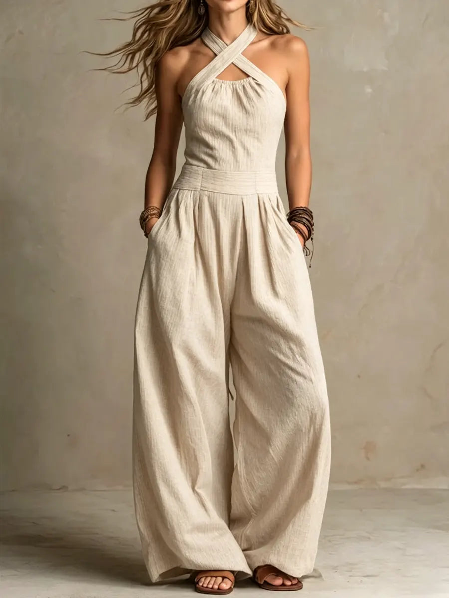 Bianca | Conjunto de lino y algodón con elegante escote cruzado