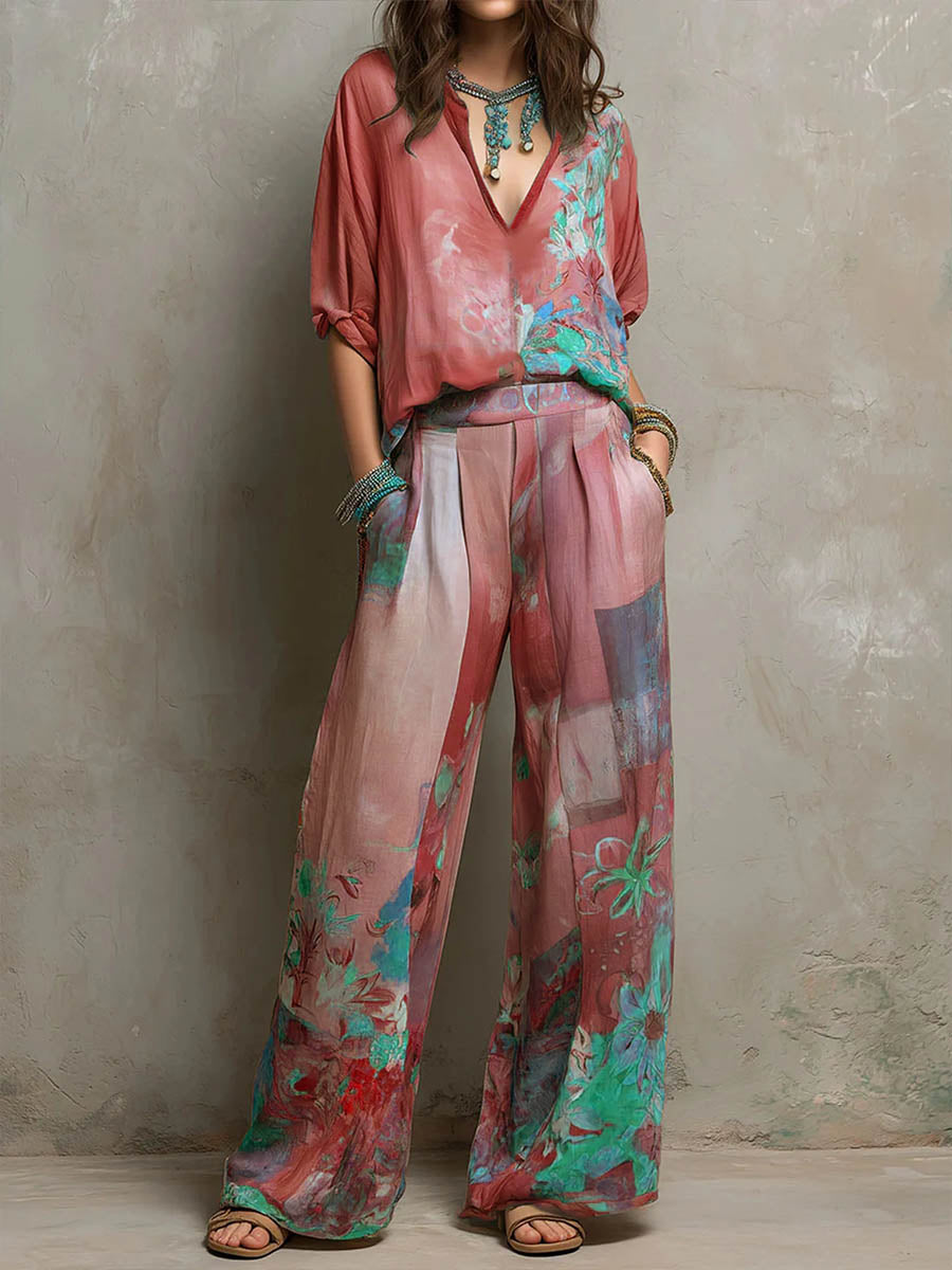 Chiara — Conjunto elegante de estampado floral con pantalón amplio