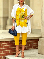 Conjunto coordinado de camisa y pantalón "Scarlet Bloom", elegante y de gran estilo