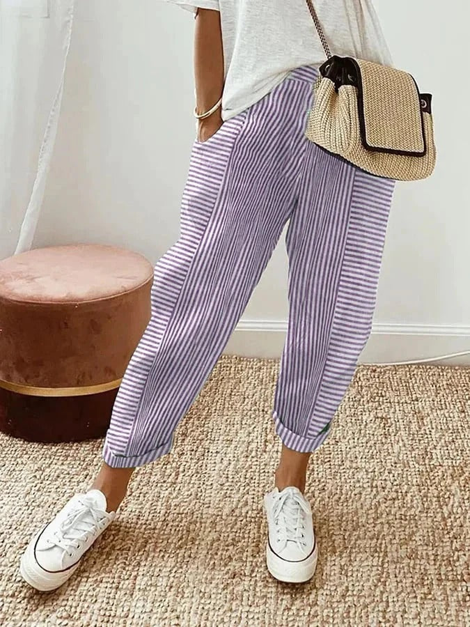 Pantalón De Algodón A Rayas Mujer – Ligero Y Cómodo