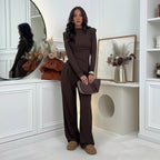 Conjunto Pantalón Y Blusa Wide Leg Estilo Chocolate