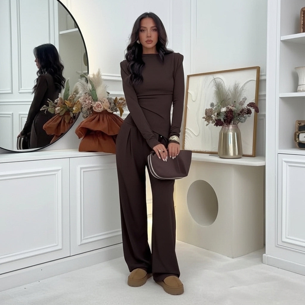 Conjunto Pantalón Y Blusa Wide Leg Estilo Chocolate