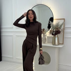 Conjunto Pantalón Y Blusa Wide Leg Estilo Chocolate