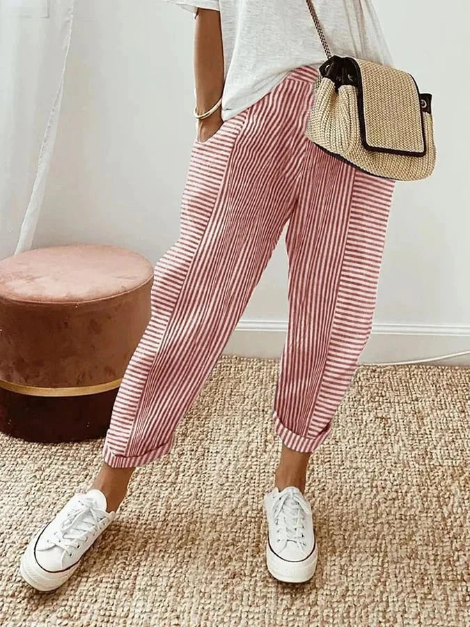 Pantalón De Algodón A Rayas Mujer – Ligero Y Cómodo