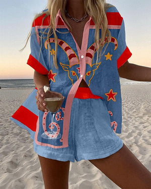 Conjunto Camiseta y Shorts Lino Algodón Mujer