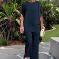 Asymmetric Lady Set with Long Blouse and Wide-Leg Pants