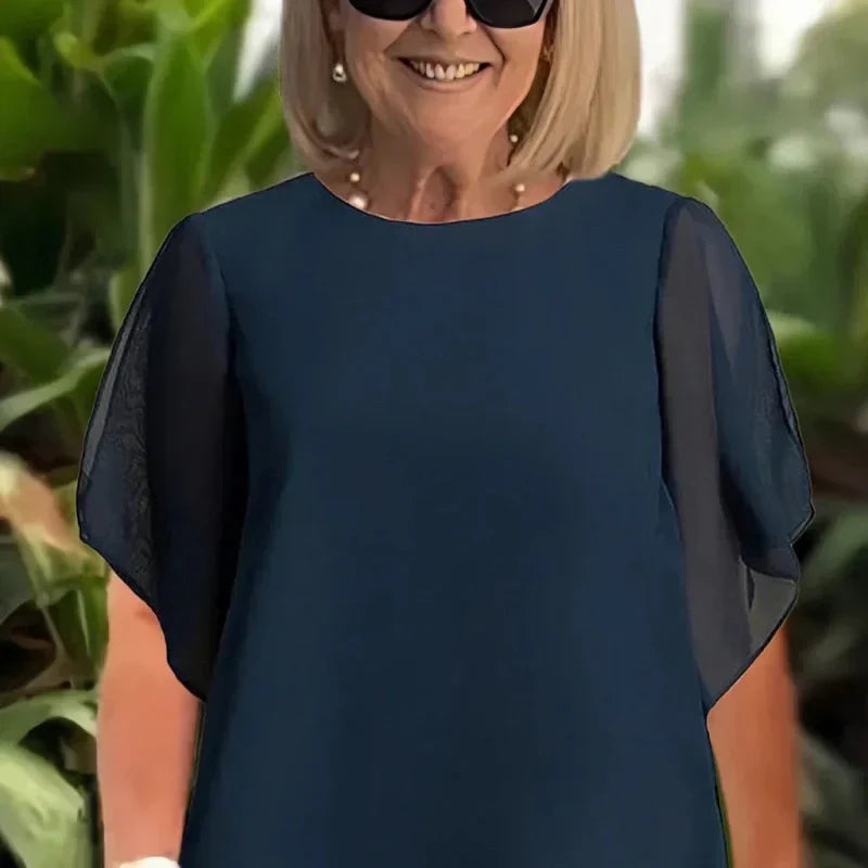 Asymmetrisches Damenset mit langer Bluse und weiter Hose