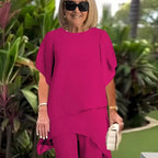 Conjunto Dama Asimétrico con Blusa Larga y Pantalón Amplio