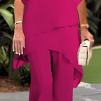 Conjunto Dama Asimétrico con Blusa Larga y Pantalón Amplio