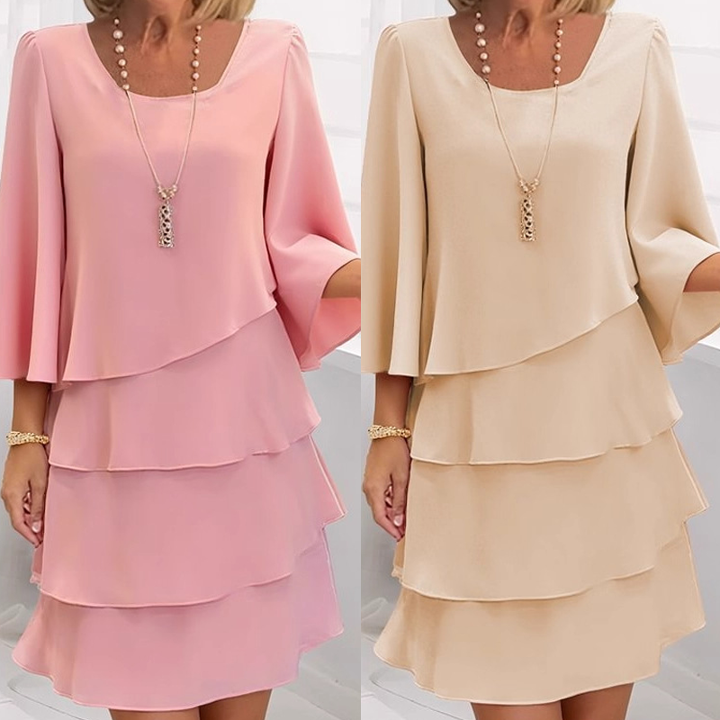 Damen-Maxikleid mit Rüschen und eckigem Ausschnitt