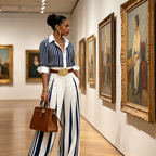 Conjunto De Mujer A Rayas Con Camisa Y Pantalón Ancho