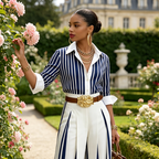 Conjunto De Mujer A Rayas Con Camisa Y Pantalón Ancho