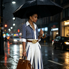 Conjunto De Mujer A Rayas Con Camisa Y Pantalón Ancho