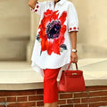 Women's Floral Two-Piece Set with Oversize Top and Cropped Pants